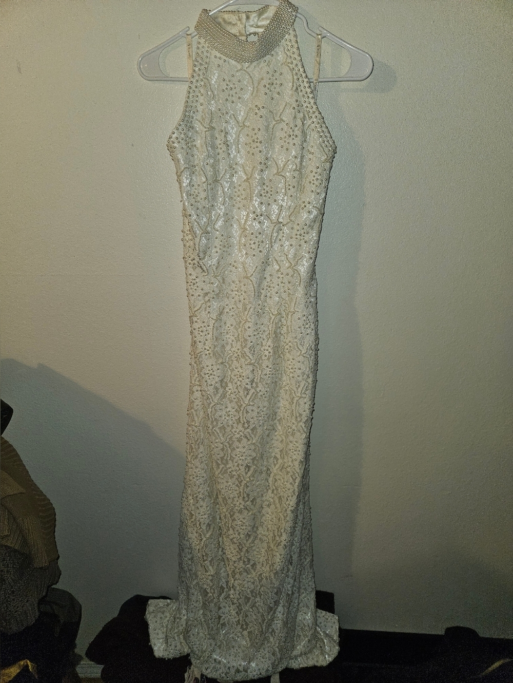 Davids Bridal St. Tropez Womans Beaded Halter Wedding Dress Size 12